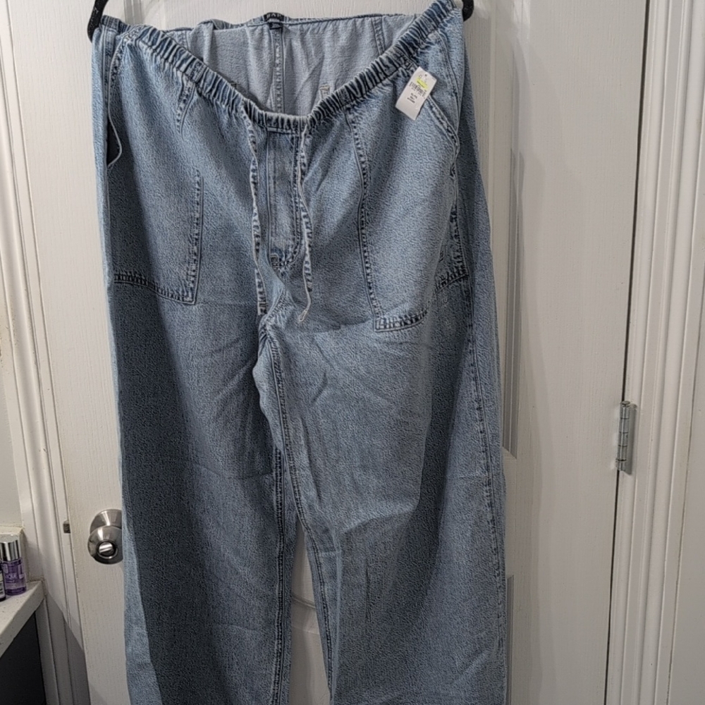 GAP Relaxed Fit Light Blue baggy Wide Leg Soft Denim Look Pants XL Tall